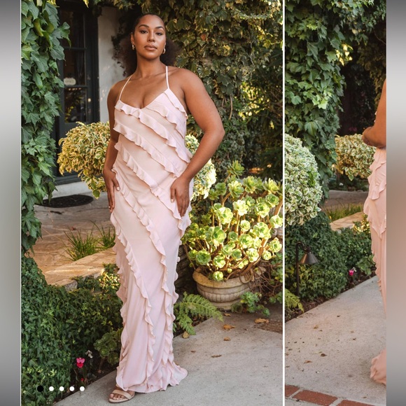 Mumu Romance Ruffle Dress - Dusty Blush Crisp - Picture 1 of 6